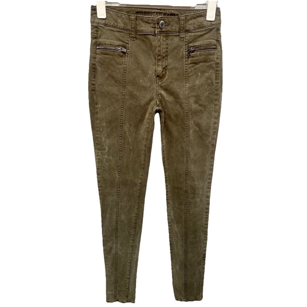 American Eagle Pants Jegging Women's Size 0 Hi-Rise Stretch Olive Green Pockets
